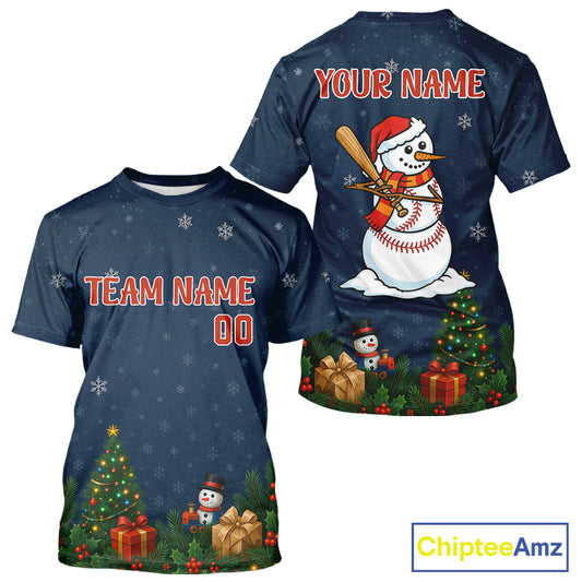 Custom Blue Snowman Christmas Baseball T-Shirt For Men Outfits Xmas Baseball Jerseys NYN1353