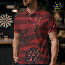 Load image into Gallery viewer, Custom Red Grunge Wolf Torn Dartboard Men Darts Polo Shirt Wolf Dart League Jerseys NYN2166