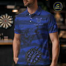 Load image into Gallery viewer, Custom Blue Grunge Wolf Torn Dartboard Men Darts Polo Shirt Wolf Dart League Jerseys NYN2168