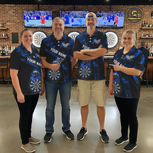 Load image into Gallery viewer, Custom Black &amp; Blue Flaming Skull Darts Quarter-Zip Shirt For Men Skull Dart League Jerseys NYN2171