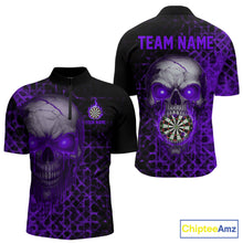 Load image into Gallery viewer, Custom Purple Dripping Skull Darts Quarter-Zip Shirt For Men Fire Flame Skull Dart League Jerseys NYN2174
