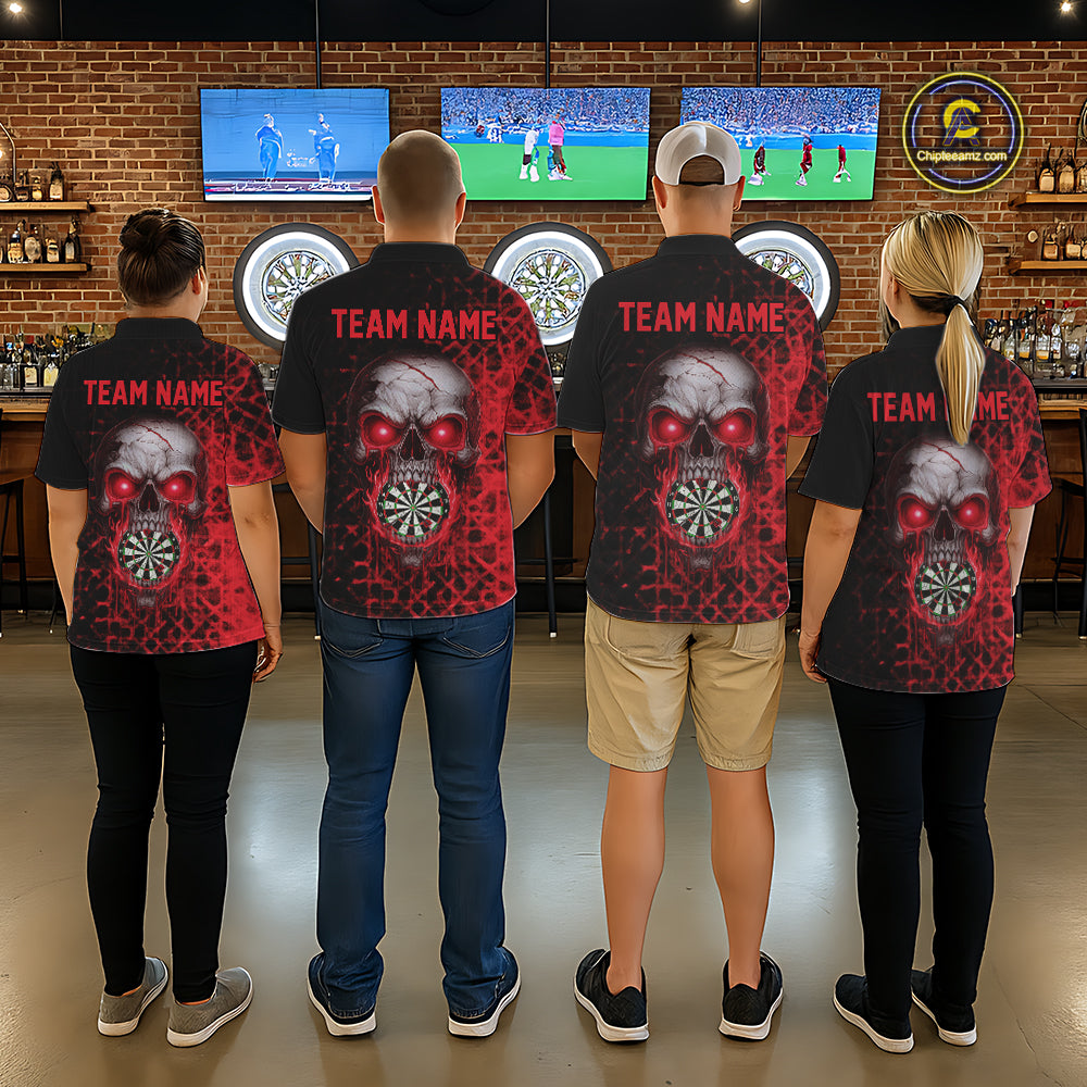 Custom Red Dripping Skull Darts Quarter-Zip Shirt For Women Fire Flame Skull Dart League Jerseys NYN2175