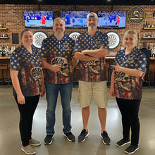 Load image into Gallery viewer, US Flag Retro Cracked Skull Dartboard Men Darts Polo Shirt Custom Patriotic Vintage Dart Shirt NYN2660