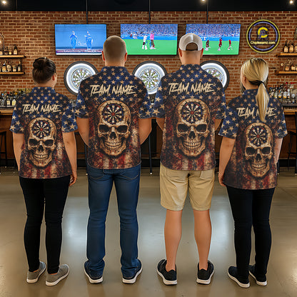 US Flag Retro Cracked Skull Dartboard Men Darts Quarter-Zip Shirt Custom Patriotic Vintage Dart Shirt NYN2660