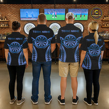 Load image into Gallery viewer, Custom Black &amp; Light Blue Dartboard &amp; Arrow Darts Polo &amp; 1/4-Zip Shirts For Men Dart Team Jerseys NYN2820