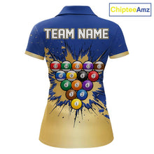 Load image into Gallery viewer, Gold Blue Splatter Billiard Custom Women Billiard Polo &amp; 1/4-Zip Shirts Pool Billiard Team Jerseys NYN3013