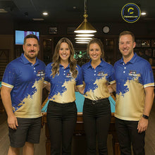 Load image into Gallery viewer, Gold Blue Splatter Billiard Custom Women Billiard Polo &amp; 1/4-Zip Shirts Pool Billiard Team Jerseys NYN3013