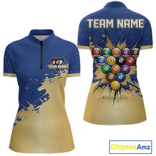 Load image into Gallery viewer, Gold Blue Splatter Billiard Custom Women Billiard Polo &amp; 1/4-Zip Shirts Pool Billiard Team Jerseys NYN3013
