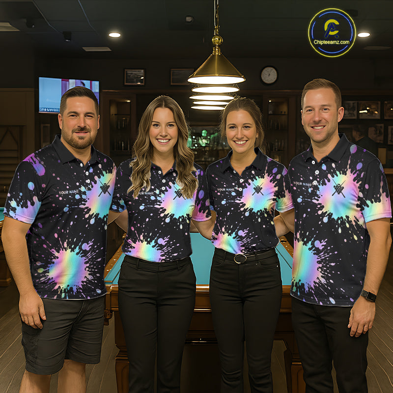 Holographic Rainbow Pool Billiard Shirts For Women Custom Flame 8 Ball Pool Billiard Team Jerseys NYN3016