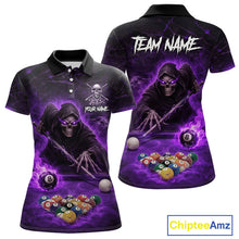 Load image into Gallery viewer, Grim Reaper Plays Billiard Pool Women Billiard Shirts Custom Flame Skull 8 Ball Billiard Team Attire NYN3017
