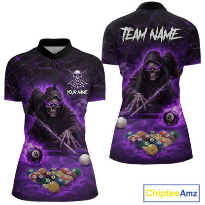 Grim Reaper Plays Billiard Pool Women Billiard Shirts Custom Flame Skull 8 Ball Billiard Team Attire NYN3017
