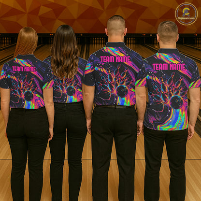 Custom Skull Holographic Bowling Shirt Bowling Team League Colorful Splatter Bowling Shirt For Women NYN3194
