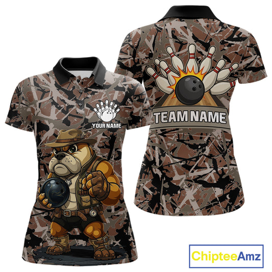 Funny Bulldog Bowling Shirts For Women Custom Camo Bowling Team Jerseys Funny Bowling Attire NYN3196