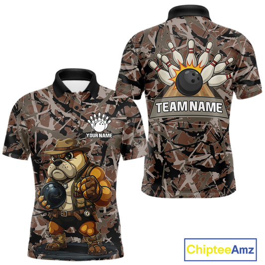 Funny Bulldog Bowling Shirts For Men Custom Camo Bowling Team Jerseys Funny Bowling Attire NYN3196