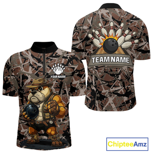 Funny Bulldog Bowling Shirts For Men Custom Camo Bowling Team Jerseys Funny Bowling Attire NYN3196