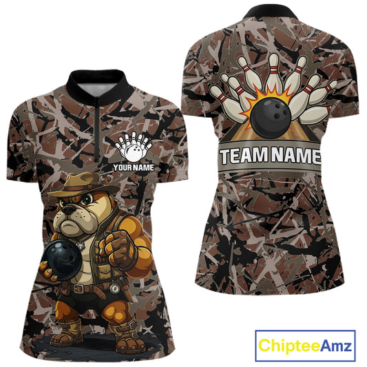 Funny Bulldog Bowling Shirts For Women Custom Camo Bowling Team Jerseys Funny Bowling Attire NYN3196