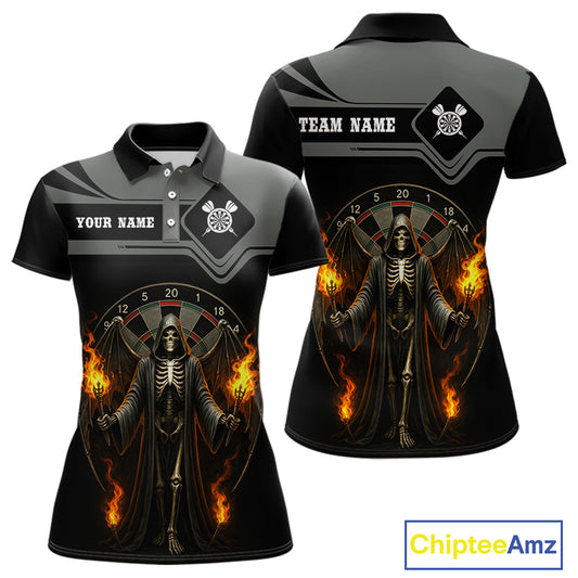 Grim Reaper With Flaming Torch Dartboard Women's Darts Shirt - Custom Name For Players NYN0493