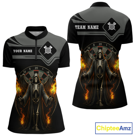 Grim Reaper With Flaming Torch Dartboard Women's Darts Shirt - Custom Name For Players NYN0493