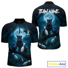 Load image into Gallery viewer, Men's horror panther quarter zip bowling shirt custom bowling jersey mockup