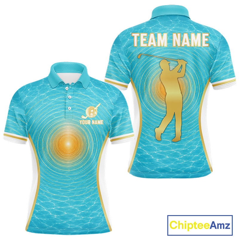 White, Gold And Blue Ocean Golf Polo Shirts For Men Custom Summer Golf Team Jersey, Golf Gifts NYN4032