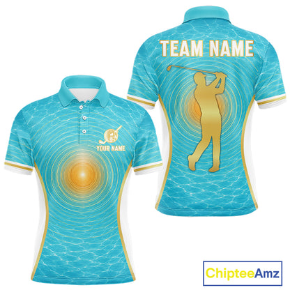 White, Gold And Blue Ocean Golf Polo Shirts For Men Custom Summer Golf Team Jersey, Golf Gifts NYN4032