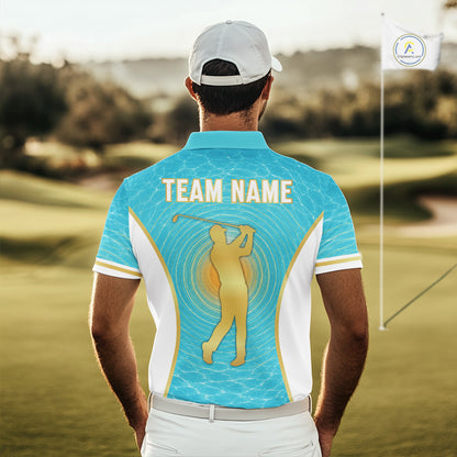 White, Gold And Blue Ocean Golf Polo Shirts For Men Custom Summer Golf Team Jersey, Golf Gifts NYN4032