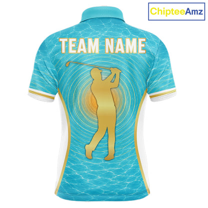 White, Gold And Blue Ocean Golf Polo Shirts For Men Custom Summer Golf Team Jersey, Golf Gifts NYN4032