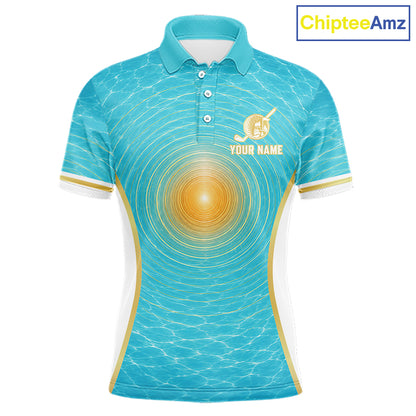 White, Gold And Blue Ocean Golf Polo Shirts For Men Custom Summer Golf Team Jersey, Golf Gifts NYN4032