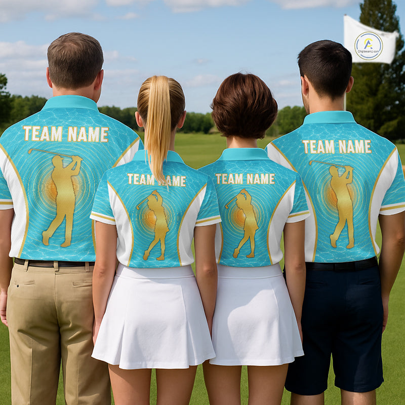 White, Gold And Blue Ocean Golf Polo Shirts For Men Custom Summer Golf Team Jersey, Golf Gifts NYN4032