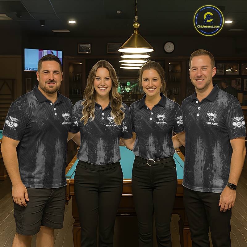 Grey Grunge Ball Pool Women Billiard Polo & 1/4-Zip Shirt Custom 8 Balls Billiard Team Jerseys NYN2443