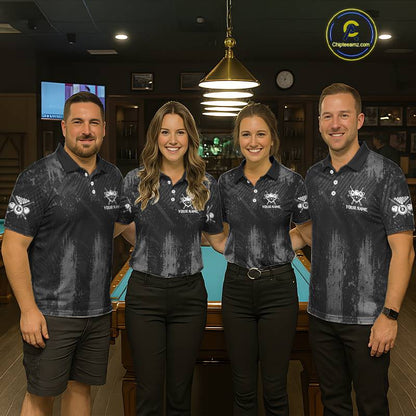 Grey Grunge Ball Pool Women Billiard Polo & 1/4-Zip Shirt Custom 8 Balls Billiard Team Jerseys NYN2443