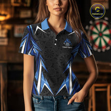Load image into Gallery viewer, Black And Blue Flames Dartboard Women Darts 1/4-Zip Shirts Custom Fire Flame Dart Team Jerseys NYN2445