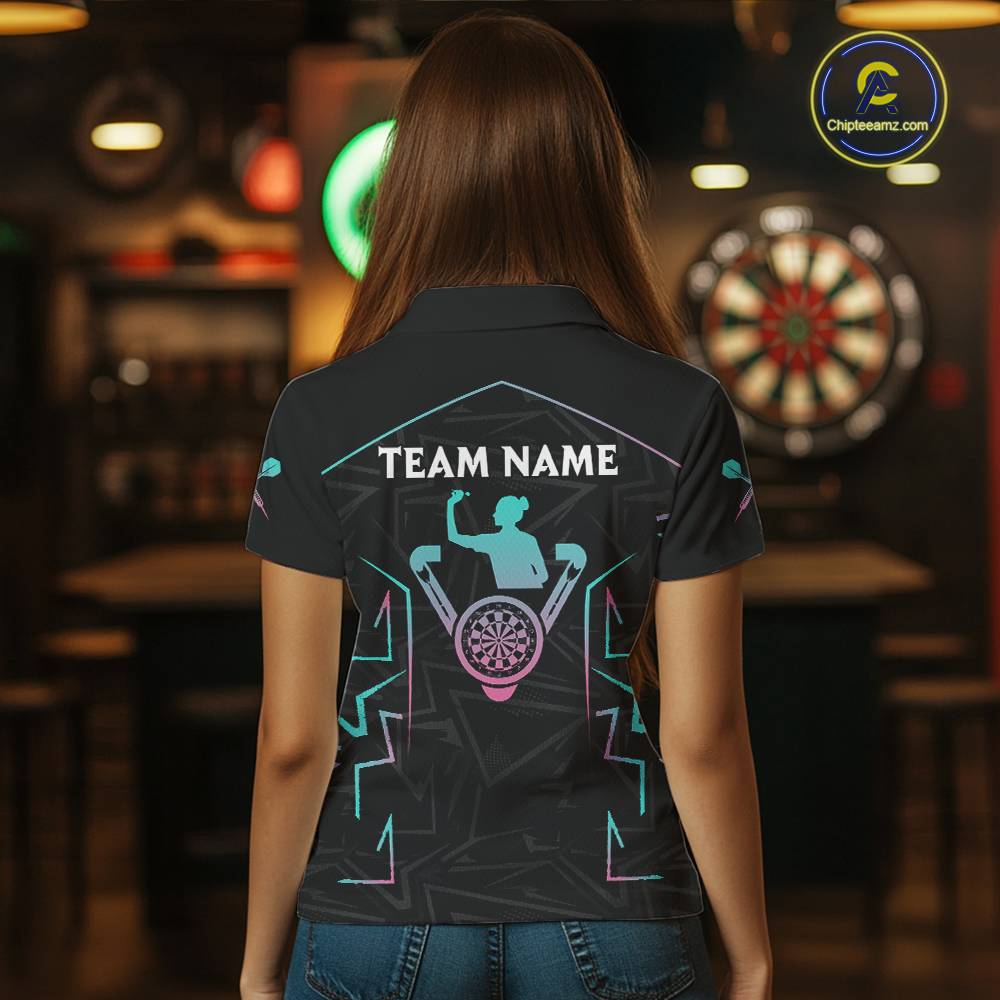 Blue And Pink Lines Human Plays Darts 1/4-Zip Shirts For Women Personalized Dart Team Jerseys NYN2448
