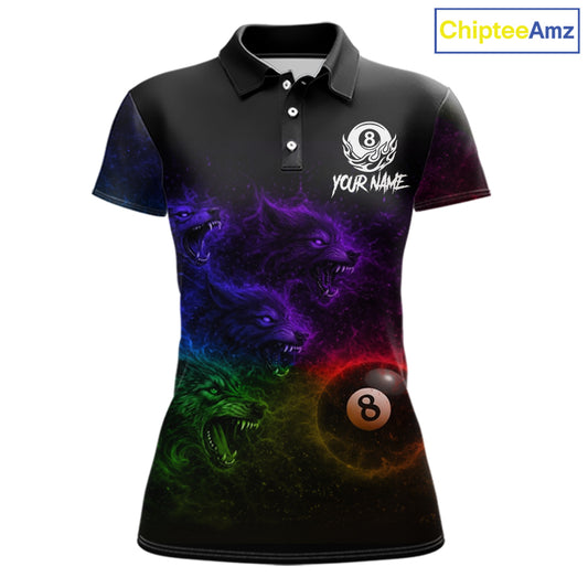 Horror Wolfs Colorful Flames Smoke Pool 8 Ball Women Billiard Shirt Custom Ball Billiard Team Attire NYN2664
