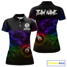 Load image into Gallery viewer, Horror Wolfs Colorful Flames Smoke Pool 8 Ball Women Billiard Shirt Custom Ball Billiard Team Attire NYN2664