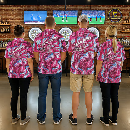 Custom Pink Blue Paint Dartboard & Arrow Polo & Quarter-Zip Shirt For Men Outfits Dart Jerseys NYN2825