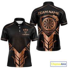 Load image into Gallery viewer, Black And Metallic Copper Darts Polo &amp; 1/4-Zip Shirt For Men Custom Outfits Team Darts Jersey NYN3040