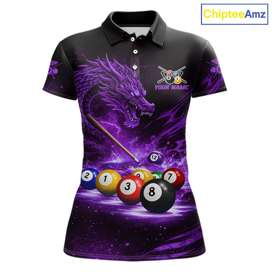 Purple Funny Dragon Thunder Ball Pool Billiard Team Shirt For Women Custom Billiards Ball Attire NYN3042