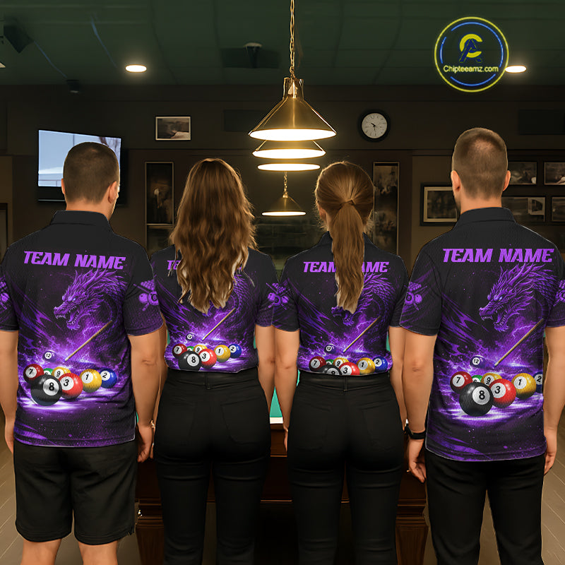 Purple Funny Dragon Thunder Ball Pool Billiard Team Shirt For Men Custom Billiards Ball Attire NYN3042