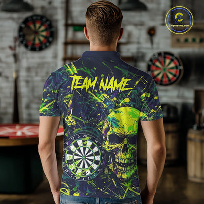 Grunge Blue Green Strike Horror Skull Mens Darts Shirt Personalized Splatter Dart Team Jerseys NYN3202