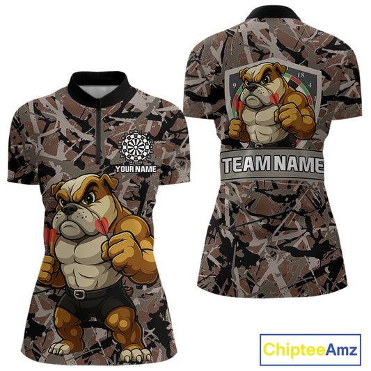 Golden Ochre Bulldog With Arrows Women's Grunge Darts Shirt - Custom Name For Players NYN0504