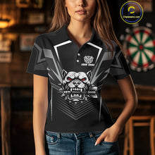 Load image into Gallery viewer, Black Bulldog Holding Arrows Womnen's Team Shirt - Custom Name For Darts Jersey NYN0512