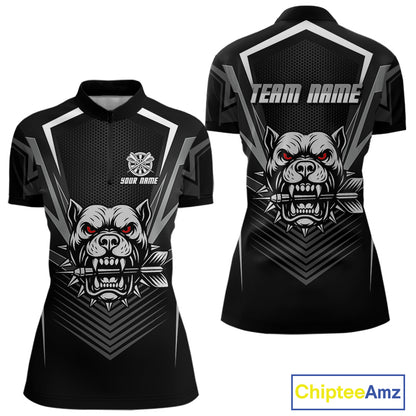 Black Bulldog Holding Arrows Womnen's Team Shirt - Custom Name For Darts Jersey NYN0512