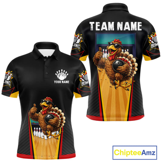 Funny Rooster Black & Red Bowling Polo Quarter-Zip Shirt For Men Custom Bowling Team Jersey NYN3750