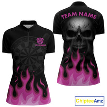 Load image into Gallery viewer, Custom Pink Flames Skull Dartboard 1/4-Zip Darts Shirt For Women Outfit Dart Team Jersey NYN0996