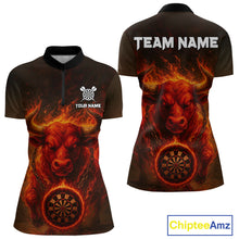Load image into Gallery viewer, Custom Funny Bull Grunge Red Flames Dartboard Dart Women 1/4-Zip Shirt Outfits Dart Jerseys NYN1635