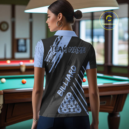 Light-Blue Grunge Billiard Ball Pool Women Polo & 1/4-Zip Shirt Custom 8 Ball Billiards Jerseys NYN2452