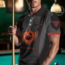 Load image into Gallery viewer, Fire Flame 8 Ball Pool Polo &amp; 1/4-Zip Team Shirt For Men Custom Billiards Ball Apparel|Red NYN2456