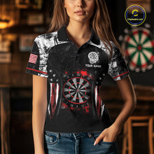 Load image into Gallery viewer, Black, White And Red Splatter Dartboard Women Dart Shirt Custom Grunge US Flag Dart Team Attire NYN3212