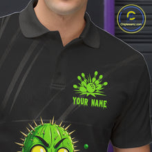 Load image into Gallery viewer, Male model wearing funny green cactus bowling shirt custom bowling team jersey for league bowlers